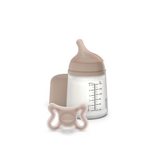 Suavinex Zero Zero Newborn Starter Set Small Anti Colic Baby Bottle + Pacifier, No 1 Spanish Baby Bottle Brand, Minimizes Bottle Rejection & Nipple Confusion, Adaptable Flow - Medium
