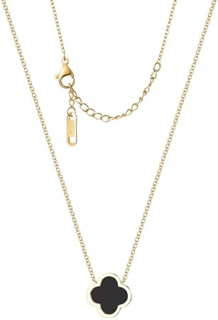 Unique Four Leaf Clover Necklace for Women Girl White Black Blue Red Lucky Clover Pendant,18K Gold Plated Jewelry Christmas Valentine's Day Gifts