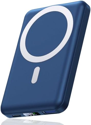 AOGUERBE Magnetic Wireless Portable Charger, 10000mAh Wireless Power Bank PD 22.5W Fast Charging with USB-C LED Display Mag-Safe Battery Pack Compatible for iPhone 15/14/13/12 Pro/Mini/Pro Max（Blue）