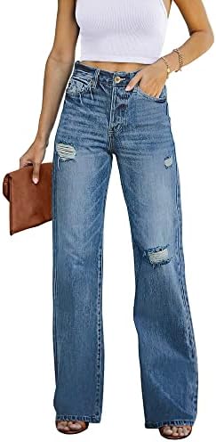 Utyful Women's High Waist Relaxed Fit Ripped Jeans Stretchy Flare Jeans Denim Pants