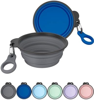 Aonkey Collapsible Dog Bowls with Bottle Carrier, 2 Pack Travel Dog Water Bowl Upgraded Carabiner, One-Piece Molded Rim No Fall Off or Crack, Foldable Silicone Portable for Pets Walking Hiking 15oz