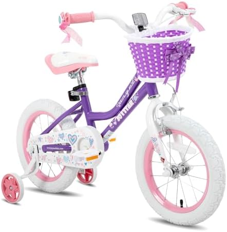 JOYSTAR Angel Girls Bike for Toddlers and Kids Ages 2-9 Years Old, 12 14 16 18 Inch Kids Bike with Training Wheels & Basket, 18 in Girl Bicycle with Handbrake & Kickstand