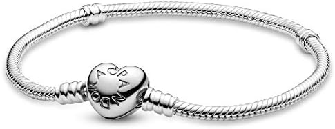 Pandora Jewelry Moments Heart Clasp Snake Chain Charm Sterling Silver Bracelet, 7.9"