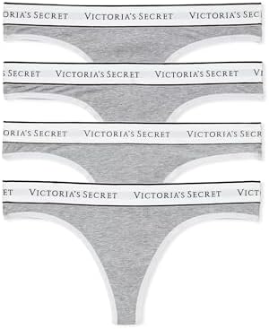 Victoria's Secret Cotton Logo Thong Panty Pack, Underwear for Women, 4 Pack, Medium Heather Grey (XXL)