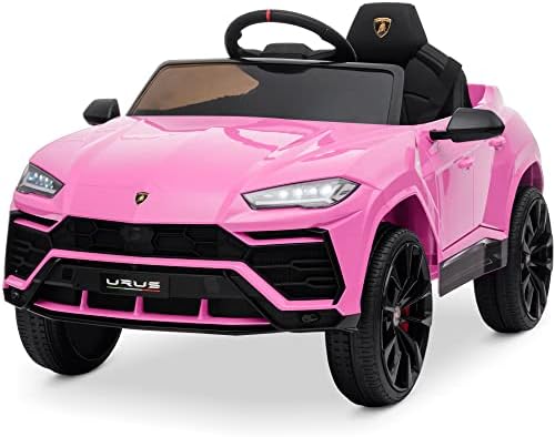 Kidzone Ride On Car 12V Lamborghini Urus Kids Electric Vehicle Toy w/Parent Remote Control, Horn, Radio, Port, AUX, Spring Suspension, Opening Door, LED Light - Pink