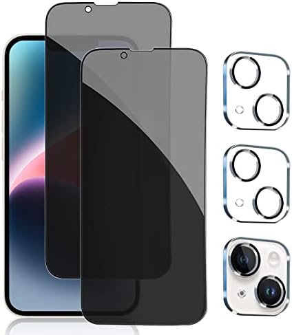 pehael 2+2 Pack iPhone 14 Plus Privacy Screen Protector with Camera Lens Protector Full Coverage Anti-Spy Tempered Glass Film 9H Hardness Bubble Free