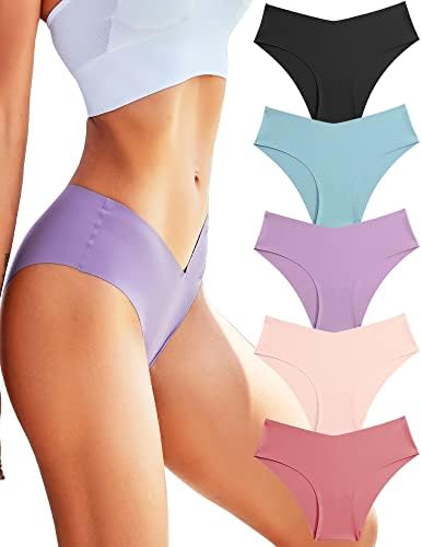ROSYCORAL Women’s Seamless Underwear Soft Stretch Briefs Invisibles Hipster V Cut cheeky No Show Bikini Panties 5 pack XS-L