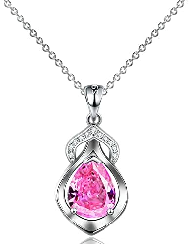 Necklaces for Women Water Drops Necklace S925 Platinum-plated with Pt950 Hypoallergenic Moissanite Pendant Necklace for Women Girl Gifts Present Valentines Birthday Anniversary Mothers Day-pink
