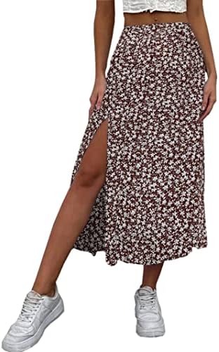 Avanova Women Floral Sexy Slit Slip Midi Skirts Boho High Waisted Summer Skirts