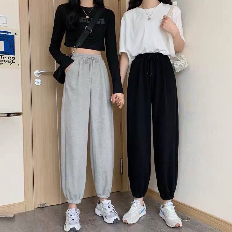 Spring and Autumn Gray Sports Pants Female Loose Tappered Cropped Small Casual Sweatpants Cropped Pants Bloomers