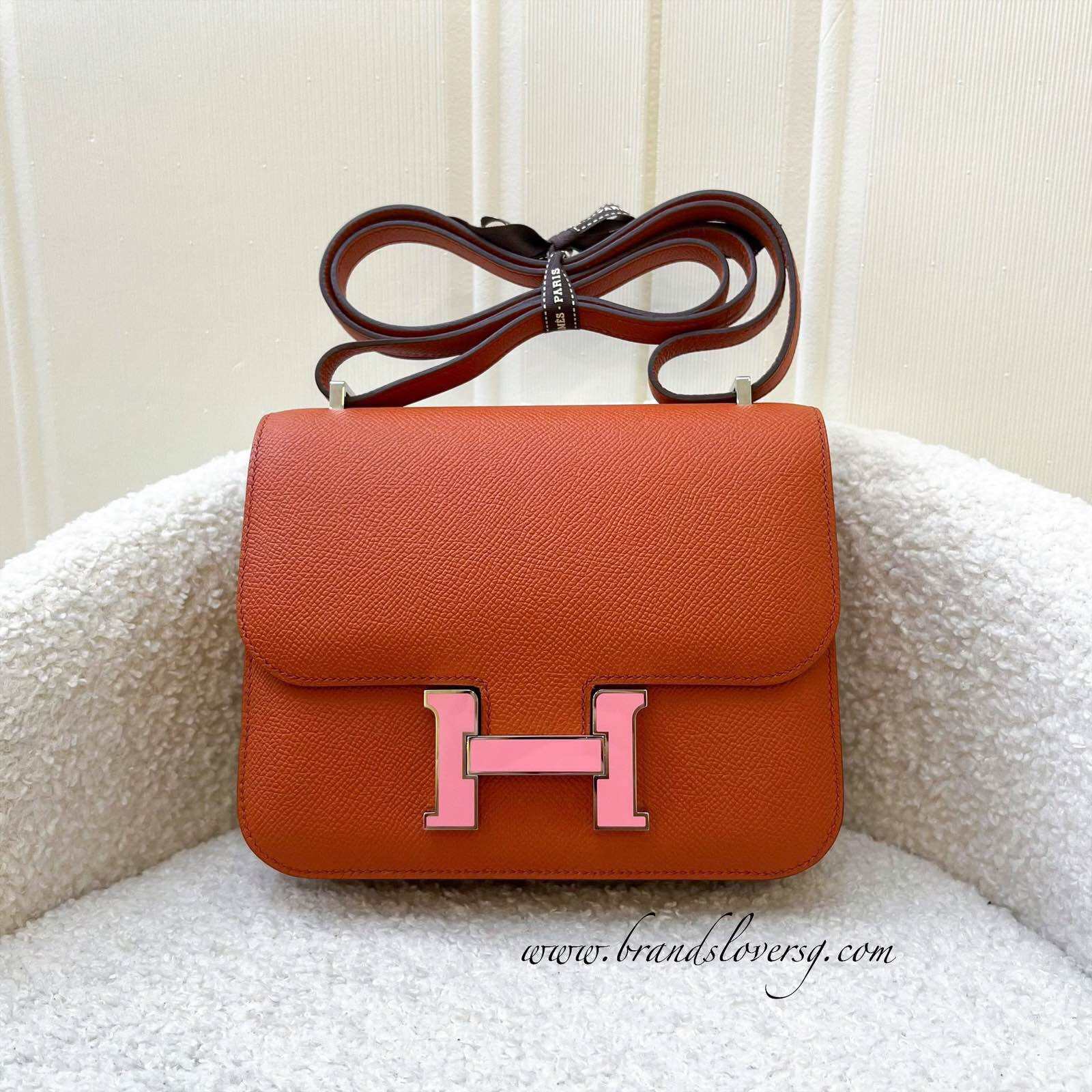 (Pre-loved) Hermes Mini Constance 18 in Terre Battue Epsom Leather and Rose Confetti Enamel Lock