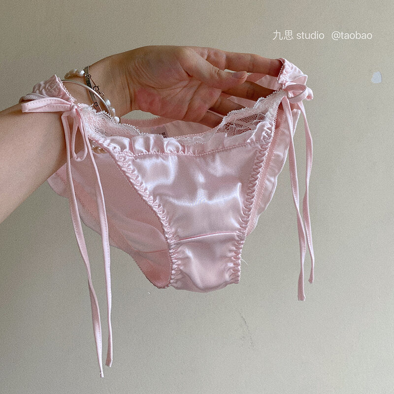 Jiusi Studio Retro Gentle Pink Japanese Style Soft and Adorable Silk Surface Lolita Lace-up Underwear Breathable Lace up Seamless