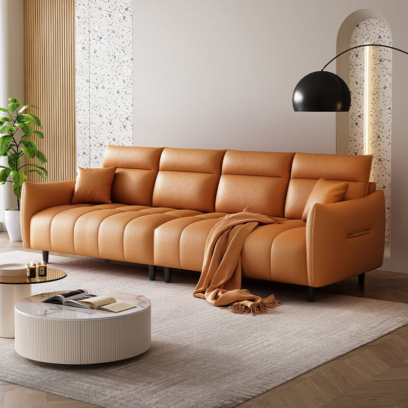 Italian Minimalist Style Small Apartment Living Room Cat Scratch Leather Art Living Room Sofa High Leg Three Four People Straight Row Modern Minimalist