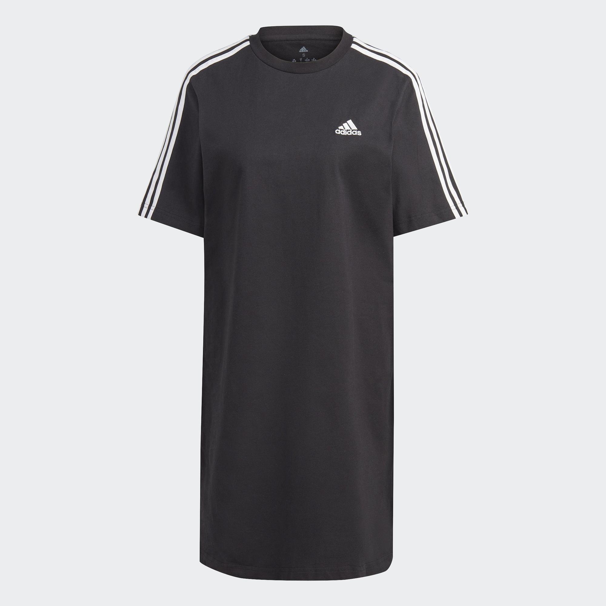 adidas Lifestyle Essentials 3-Stripes Single Jersey Boyfriend Tee Dress Women Black HR4923