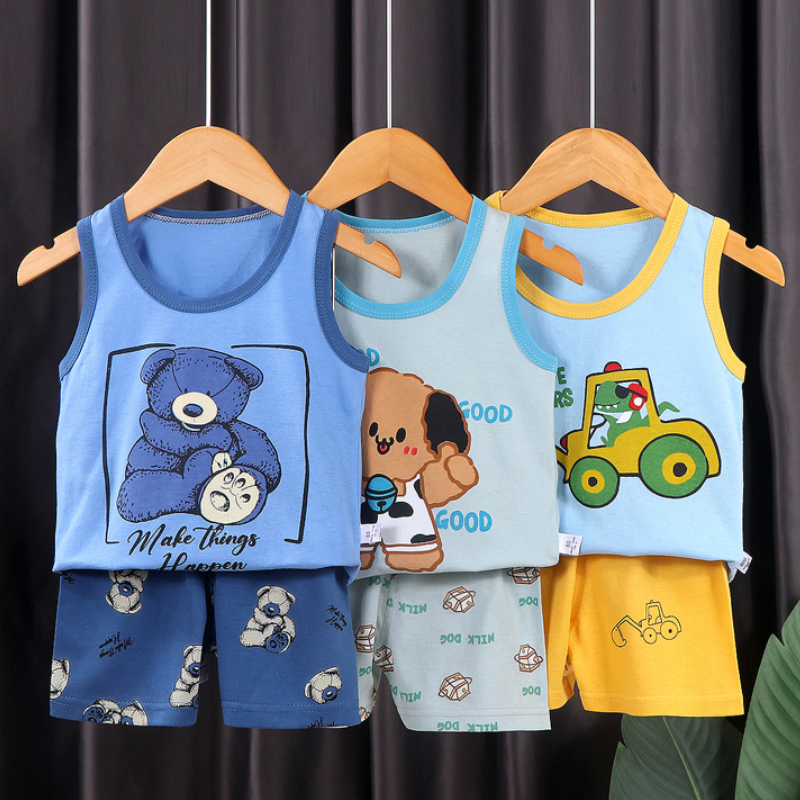 Cheap Suits Boys Girls Cute Pattern Tops Vest And Shorts Fashion Clothing Sets Children Daily Casual Sleeveless Clothes Suits For 0-6 Years Kids Baby Toddler Cotton Summer Wear Two-Piece
