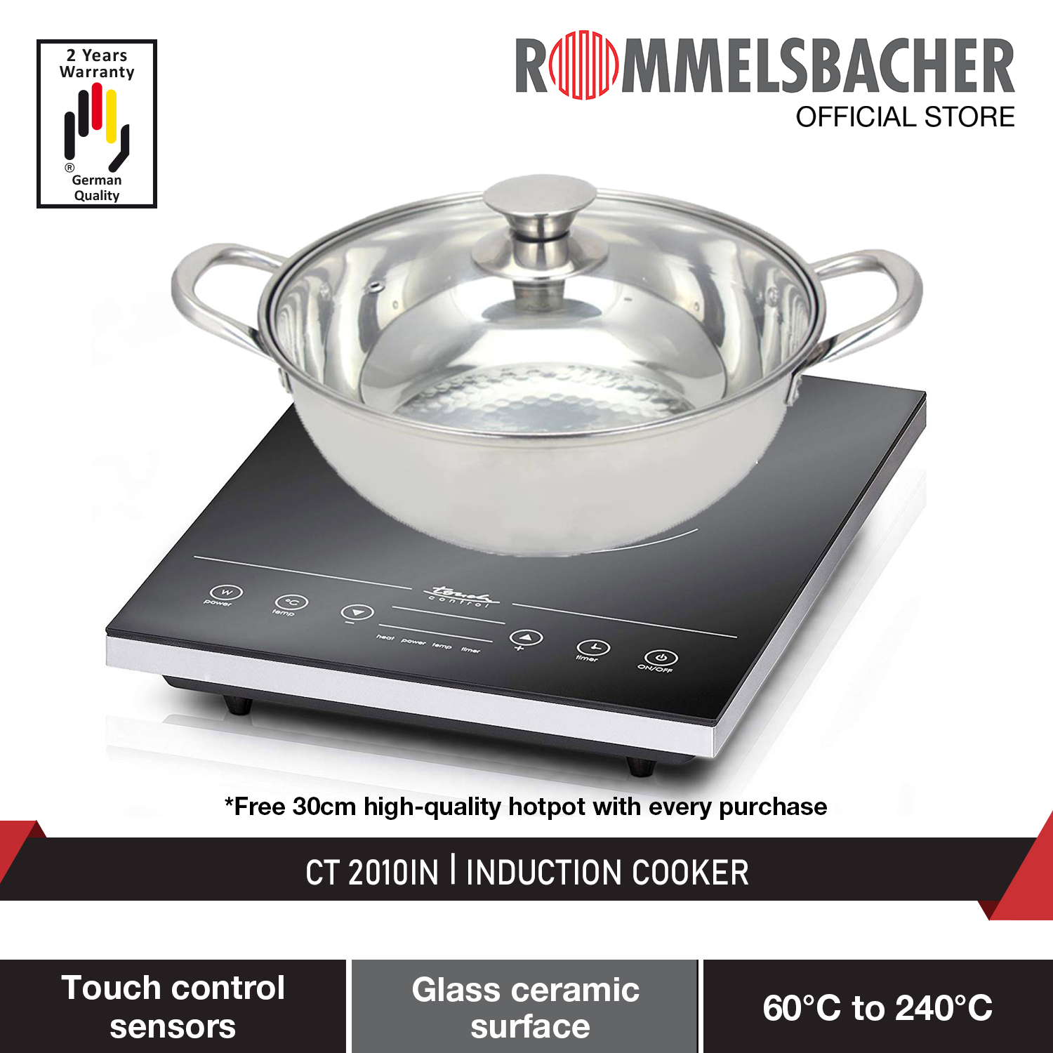 Rommelsbacher CT 2010IN Induction Cooker Steamboat 2 Year Warranty with Free 30cm High Quality Hotpot
