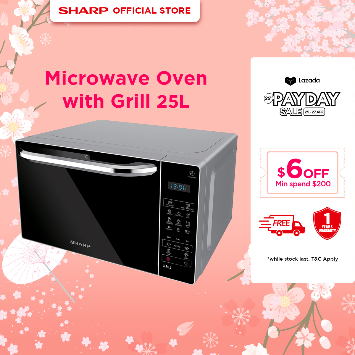SHARP 25L Microwave Oven with Grill R-72E0(SM) / R-72E0(S)