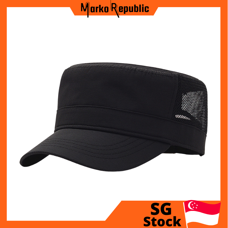 Flat Top Mesh Trucker Water Proof Plain Blank Solid Color Unisex Men Women Unisex Army Military Cadet Beret Cap Hat