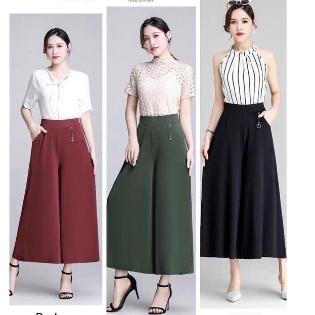 Women's culottes loose high waist thin fashion casual wide leg pants V808